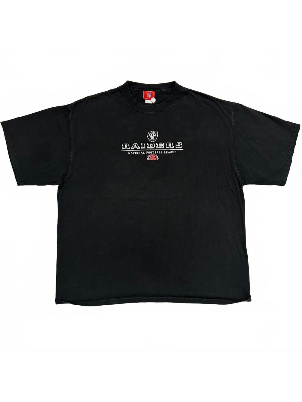 Vintage Oakland Raiders NFL Embroidered T-Shirt AFC Logo Black Faded Sz XL/2XL